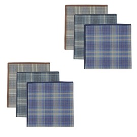 Mantieqingway Cotton Handkerchiefs for Men, 16'' Plaid Pocket Squares Men Classic Assorted Pack of Hankies (6-PACK BLUE YELLOW BROWN)