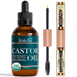 Castor Oil (59ml) + Custom Mascara Tube USDA Certified Organic, 100% Pure, Cold Pressed, Hexane Free by . Stimulate Growth for Eyelashes, Eyebrows, Hair. Lash Growth Serum. Brow Treatment