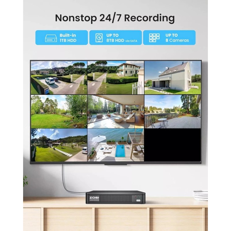 ZOSI 8CH 5MP 3K Home CCTV Security Camera System AI