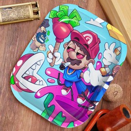 Rolling Tray. Mario Rolling Tray for Multipurpose Use. Custom Designed Rolling tin is 7 x 5.5 inches. This Cartoon Printed Mario is Perfect for Home or on-The-go.