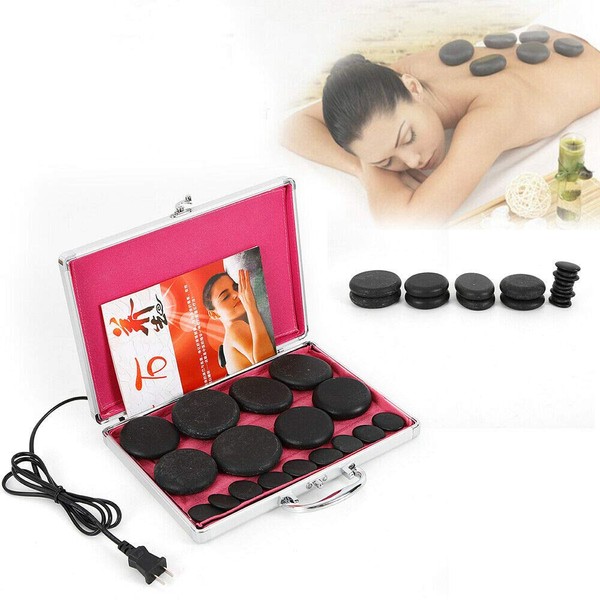 Portable Hot Massage Stone Volcanic Stones Kit Rock SPA Oiled,Health and Fitness Basalt Lava Hot Stone Massage Kit with 16 Pieces