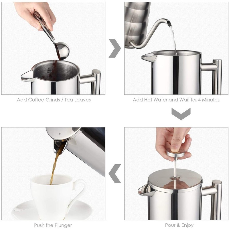 MaxMiuly Cafetiere French Press Small Szie 350ml/12oz,Stainless Steel Double Wall