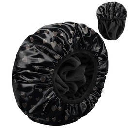 Zewurtuw Luxury Shower Cap Terry Cloth Lined EVA Waterproof Reusable Triple Layer Elastic Hair Bath Caps for Women Girls Cute-Hearts