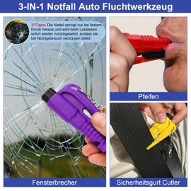 Pack of 16 Car Seat Belt Cutter and Glass Breaker Key Fob 3 in 1 Car Emergency Escape Tool Glass Breakers Seat Belt Cutter Rescue Whistle Mini Compact Car Safety Survival Tools