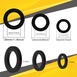 24 Pcs Rubber Hose Rings Seal Rings for Faucet O Ring Rubber Shower Hose Washer 1/2" 3/4" 30mm OD 20mm (0.8") ID Black