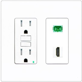 RiteAV 1 Port Fiber Optic Jack SC Simplex APC + HDMI Wall Plate - GFCI Outlet [Screwless White]