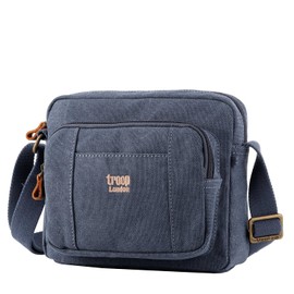 Troop London TRP0235 Classic Canvas Across Body Bag, Canvas Bag Smaller than A4, Blue