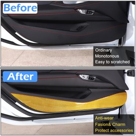 CHEAYAR Soft 3D Real Carbon Fiber Car Interior Door Panel Trim Anti Kick Kit Compatible with Corvette C8 Stingray Z06 Z51 2020 2021 2022 2023 Interior Decoration Accessories (Yellow)