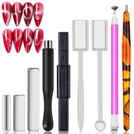 JERCLITY 9 Pieces Cat Eye Magnet for Nails Double-Head Nail Magnetic Stick Multi-Function Magnet Square Thickened Cat Eye Strong Magnet Plate Cylindrical Nail Magnet for Cat Eye Gel Polish Nail Art