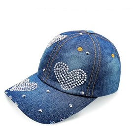 Topstyle Jeans Cap in Vintage Style with Star and Rhinestones, Baseball Cap, Glittering Denim Baseball Cap, 13a11 heart-dark blue, Unit size