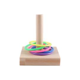 Pokinge 1Pcs Wooden Bird Training Toy IQ Training Intelligence Develop Wooden Platform Plastic Colorful Circle Stacking Training Parrot Toy