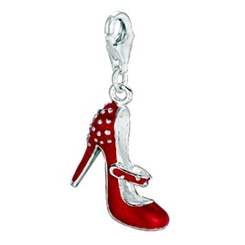 Ritastephens Sterling Silver with Rhodium Finish RED Enamel with SPOTTED Sterling Silver DOTS HI-HEEL SHOE CHAR M