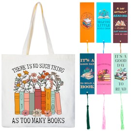 Canvas Tote Bag for Book Lovers - 7PCS Book Lovers Gifts Canvas Tote Bag with 6 Bookmarks for Book Lovers Women Reading Book Accessories, Librarian, Bookish Gifts, Gifts for Readers
