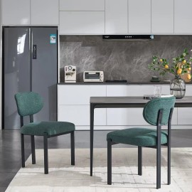 Modern Dining Room Chairs Set of 2, Mid-Century Upholstered Boucle Kitchen Dining Chairs with Black Metal Legscolor: antique green, size: W19.29''*D21.45''*H31.89''