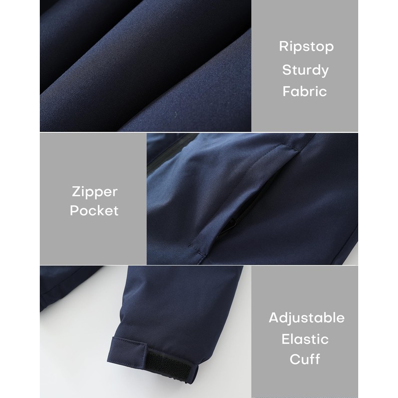 Wantdo Boy Waterproof Hooded Ski Jacket Waterproof Raincoats Camping Dark