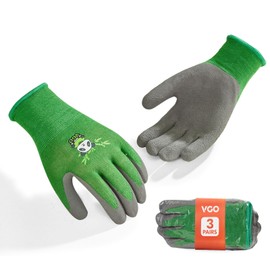 Vgo... 3 Pairs Children's Gardening Gloves Age 3-9 Bamboo Fibre & Natural Latex Handle Breathable Gardening & DIY Safety Gloves, Machine Washable (3 Pairs, Size XXXS, Green, RB6026-KID)