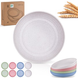Miss BlG Dinner Plates,Plates,8 inches Plastic Plates Reusable Set of 8,for Children&Adult Wheat Straw dinnerware Sets,No BPAs and No Chemical Dyes with 4 Colors