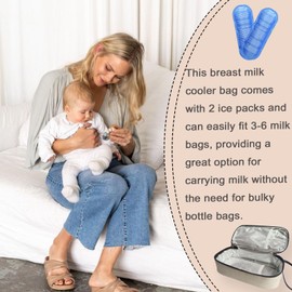 Whicozyfun Insulated Breastmilk Cooler Bag with Ice Packs - Breastmilk Storage Organizer Bag for Breastfeeding Mom Work. Daycare, Travel (Beige)