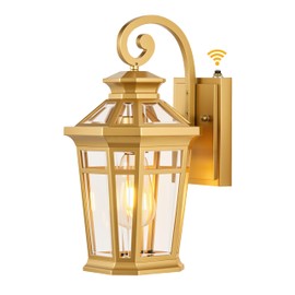 OPAXIS Porch Lights Outdoor, Dusk to Dawn Exterior Lighting Fixtures, Gold Wall Lanterns Wall Mount, Waterproof Anti-Rust Outdoor Sconce Lights for Garage, Patio Wall Light Fixture with Beveled Glass