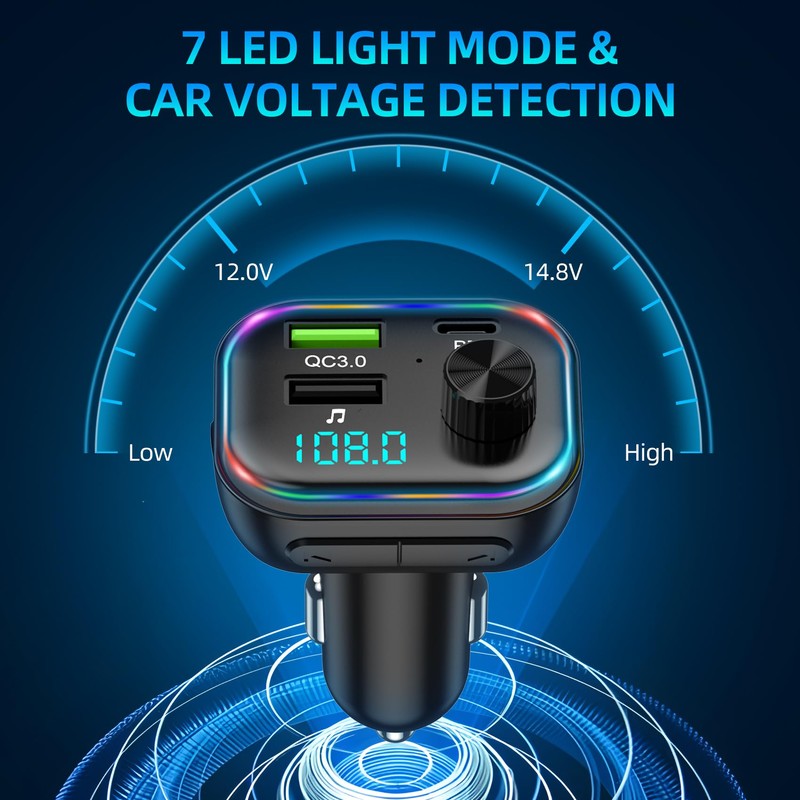 FM Transmitter Bluetooth V5.3-54W (PD 36W & 18W) 3 USB