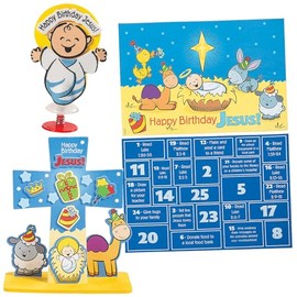 Fun Express Bulk 72 Piece Happy Birthday Jesus Christmas Activity & Craft Kit Assortment - Makes 48
