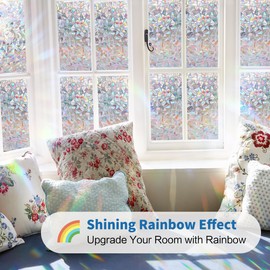 Zindoo Rainbow Window Film Privacy Film for Glass Windows, Decorative Window Stickers for Glass Privacy, Frosted Stained Glass Window Film, UV Blocking Static Cling Rainbow Film for Home 30x200cm