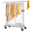 Tajsoon Clothes Rack with Cover, Heavy Duty Clothing Rack with Sturdy Wheels Load 350 LBS, Rolling Garment Racks with Extendable Hanging Rod & 4 Hooks, Chrome