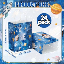 Glenmal 24 Pcs First Trip Around The Sun Party Gift Candy Bags with Handle Space Party Favors Goodie Treat Paper Bags Birthday Decorations Supplies for Boys Girls Baby Shower