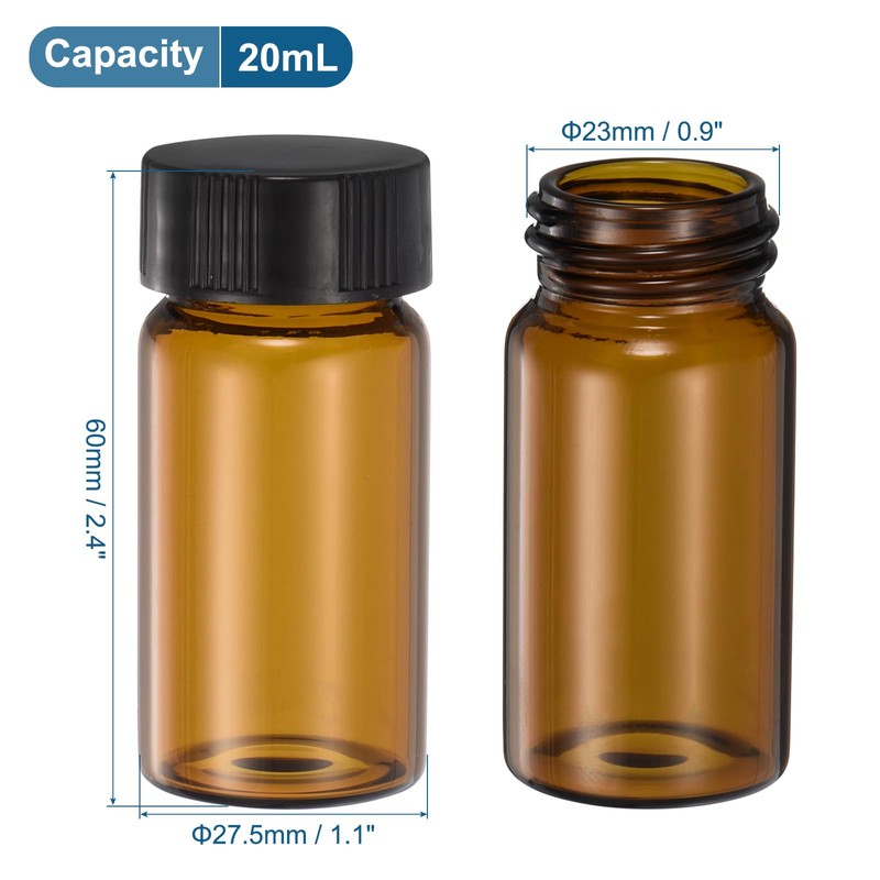 PATIKIL 20ml Amber Glass Vials, 100 Pack Sample Vials with