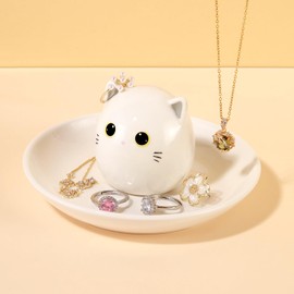 Cat Mom Gifts for Women, Kitty Cat Ring Holder for Jewelry, Jewelry Tray Dish Rings Bracelets Earrings Trinket Tray, Cat Gifts for Cat Lovers Mother's Day Birthday Wedding Christmas Gifts