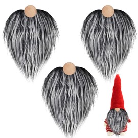 Pack of 3 Pre-Cut Gnome Beard for Crafts, Christmas Pre-Cut Gnome Beard with 3 Wooden Balls Set, Long Hair Plush for Crafts for DIY Easter Decoration Gnome Figures Beard (Dark Grey)