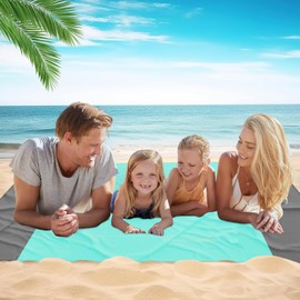 CIRULLI Picnic Blanket 210 x 200 cm, Beach Mat Foldable, Sand-Free Beach Blanket, Picnic Blanket Small Waterproof with Triangular Sandbags, 4 Pegs, Picnic Blanket Outdoor for Picnic, Beach, Camping