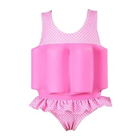 Kids Baby Girls Polka Dot Floatation Swimsuit with Adjustable Buoyancy Bathing Swimwear Toddler One Piece Swimming Suit Summer Sleeveless Vest Jacket Ruffle Tutu Swim Dress Pink Polka Dot 2-3 Years