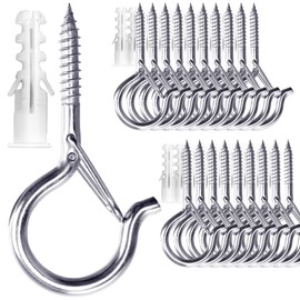 PlusRoc 20 Pack Ceiling Hooks for Hanging Plants Outdoor String Lights Heavy Duty, 2.2 Inch Eye Hook Screw in Cup Hooks Q-Hanger for Patio Lights, Wall Wood Fence Deck Mount(Stainless Steel, Silver)