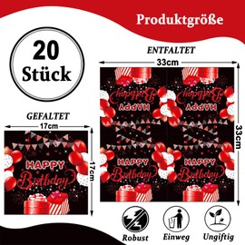 ParPix Pack of 20 Birthday Napkins, Black Red, 33 x 33 cm, Happy Birthday Napkins, Birthday Napkins for Boys and Girls, Premium Birthday Napkins