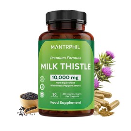Milk Thistle High Strength 10000mg | 400mg Silymarin per Capsule | 90-Day Supply | with Black Pepper | Vegan Herbal Food Supplement | Lab Tested