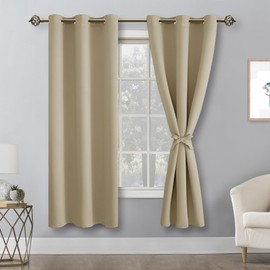 Hiasan Blackout Curtains for Bedroom, 42 x 63 Inches Length - Thermal Insulated & Light Blocking Window Curtains for Living Room, 2 Drape Panels Sewn with Tiebacks, Taupe