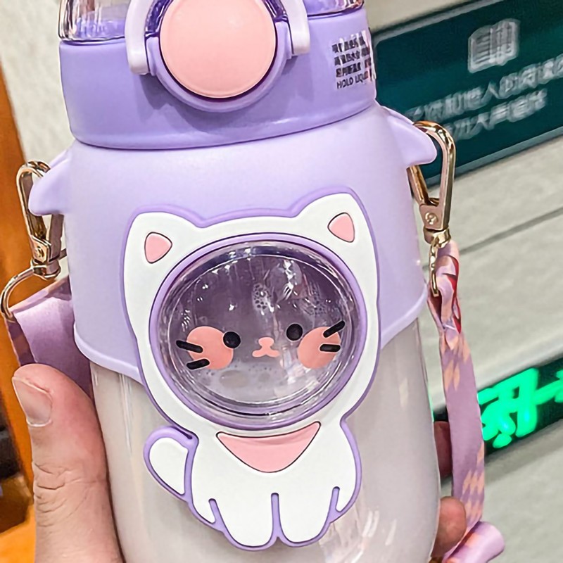 Soft Straw Drinking Cup Portable Plastic Sippy Cup Cartoon Pattern