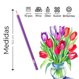 RagaBasics, 72 Lapices de Colores Profesionales, Juego de Dibujo y Escritura con Colores Brillantes y Estuche de Almacenamiento, Diseño en Madera Comoda 72 Diferentes Colores