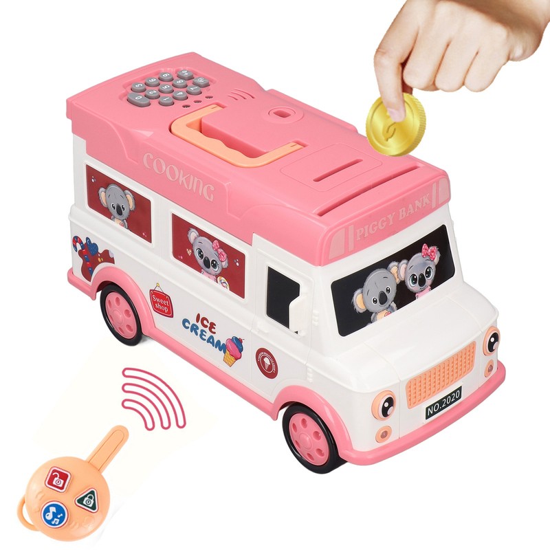 Kids Money Bank Bus Shaped Password Remote Control Unlock Music