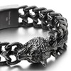COOLSTEELANDBEYOND Men's Black Stainless Steel Wolf Head Bracelet, Textured Scale