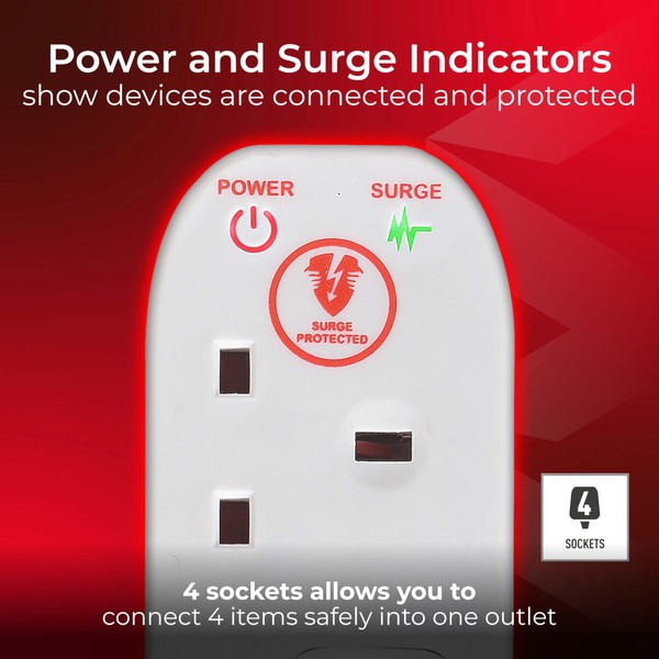 Masterplug Masterplug Four Socket Power Surge Protected Extension Lead, 2