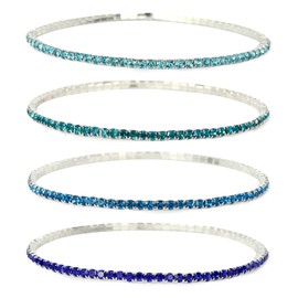 Blue Tennis Bracelets for Women 2MM 4Pcs Dainty 18K White Gold Plated Blue Sapphire Bracelet Blue Rhinestone Bracelet Simulated Diamond Tennis Bracelet Set Blue Bracelets for Women