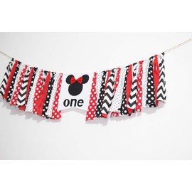 Black Red Minnie Party Decor Supplies, Minnie Birthday Banner,Black and Red Minnie Bow 1st One Year Birthday Banner High Chair Banner Minnie High Chair Banner Girl 1st Birthday Black Red Party Decor