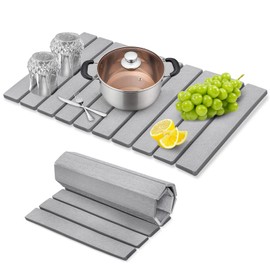 Collapsible Stone Dish Mat Drying - 23.6"×15.35" Large Stone Drying Mat for Kitchen Counter, Quick Dry Diatomaceous Earth Dish Drying Mat, Super Absorbent Dish Drying Stone Mat, Multi-purpose