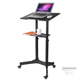 Yescom Portable Mobile Lecterns Podiums with Metal Lockable 360-degree Swivel Wheels, Wrench, Height Adjustable Standing Laptop Cart Desk Rolling Table Workstation Storage Tray Classroom Home Office