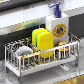 Sponge Rack Sponge Holder Rust Proof Kitchen Sponge Soap Holder Stainless Steel Scrubber Holder with Movable Divider for Bathroom