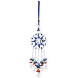 rockcloud Blue Evil Eye Wall Hanging Ornament Crystal Glass Sun Catcher with Sun Moon Stars Lucky Car Decoration for Kitchen Home Garden