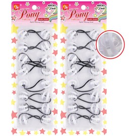 16 Pcs 20mm Hair Ties Hair Accessories for Girls Double Striped Hair Ties with Balls Bubble Twinbead Ponytail Holders (Clear)