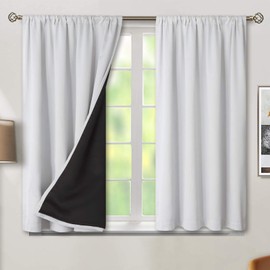 BGment Thermal Insulated 100% Blackout Curtains for Bedroom with Black Liner, Double Layer Full Room Darkening Noise Reducing Rod Pocket Curtain ( 52 x 54 Inch, Greyish White, 2 Panels )